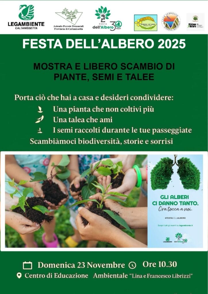 Locandina Caltanissetta, domani la Festa dell’Albero con laboratori esperienziali e adozione di piante
